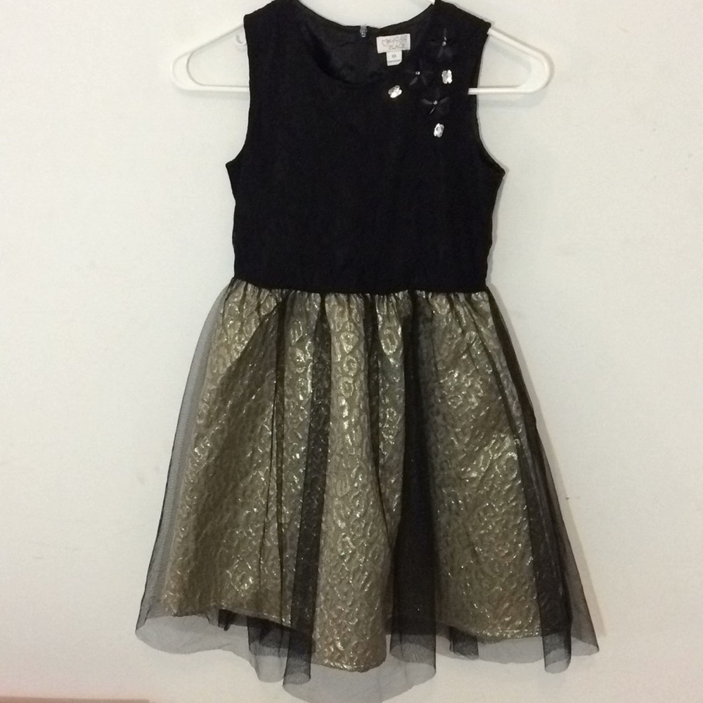 Detail lace gold animal print formal dress